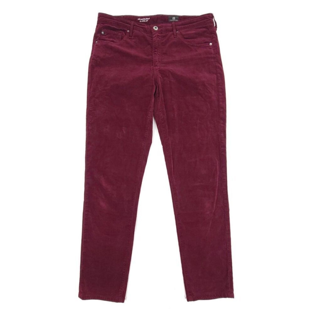 ADRIANO GOLDSCHMEID Slim Straight Ankle Crop Velvet Jeans Cherry Red Burgundy 30